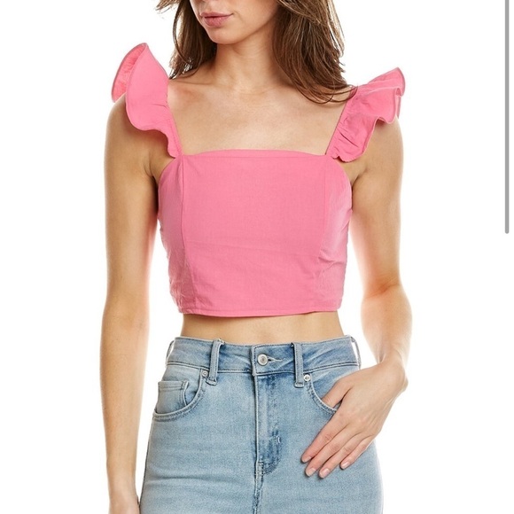Emmie Rose pink ruffle sleeve Crop Top size large NWT - Picture 1 of 3